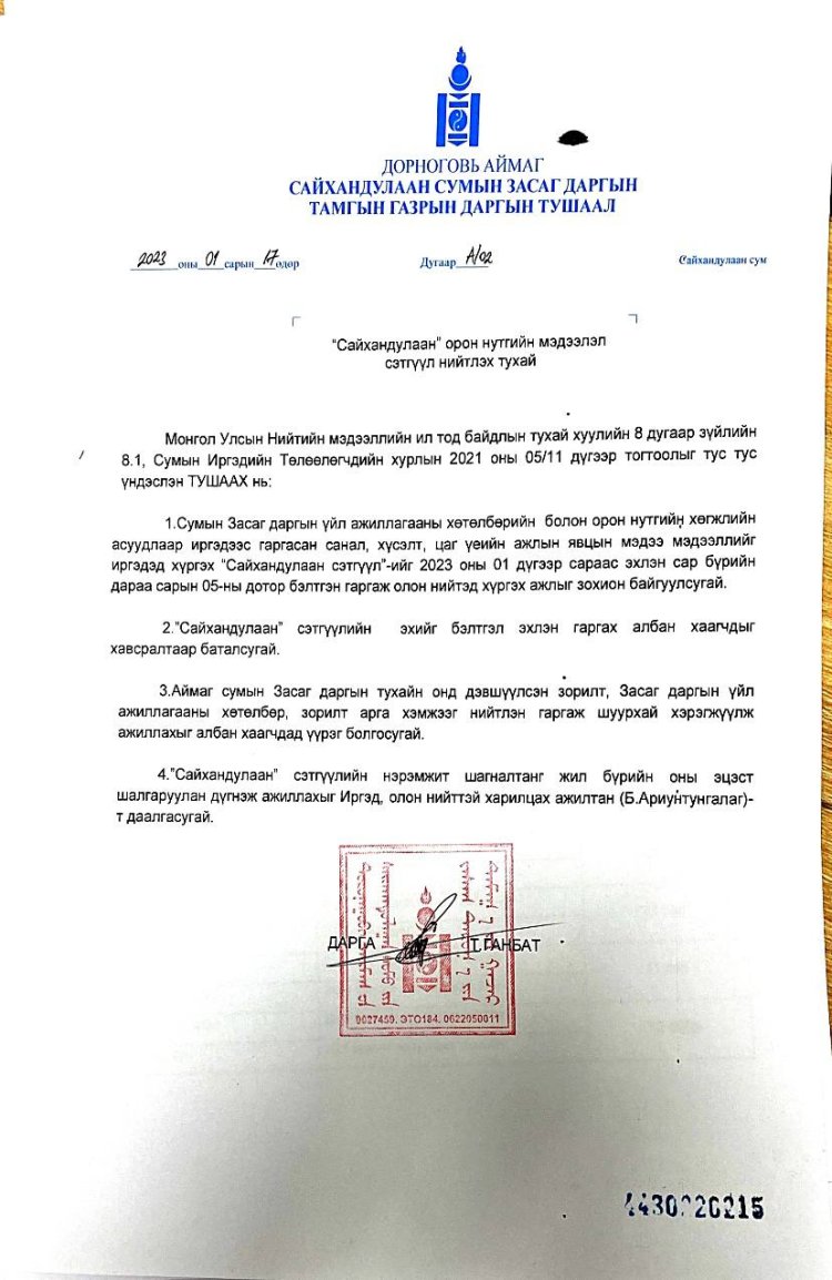 САЙХАНДУЛААН ОРОН НУТГИЙН МЭДЭЭЛЭЛ СЭТГҮҮЛ НИЙТЛЭХ ТУХАЙ