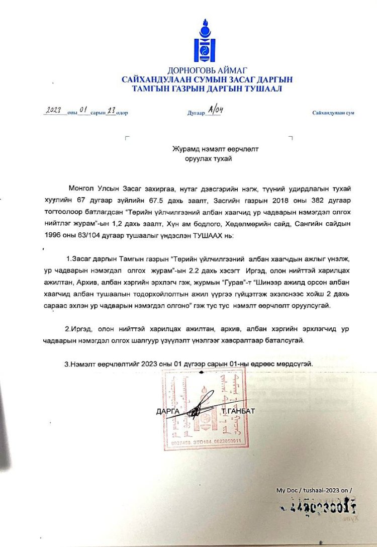 ЖУРАМД НЭМЭЛТ ӨӨРЧЛӨЛТ ОРУУЛАХ ТУХАЙ